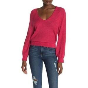 Abound Nordstrom V-Neck Boucle Knit Pullover Sweater XXS Red Potion NWT